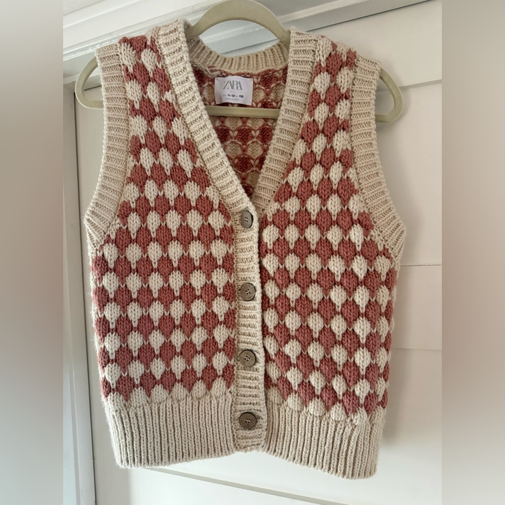 Zara Pink and Cream Knit Vest
